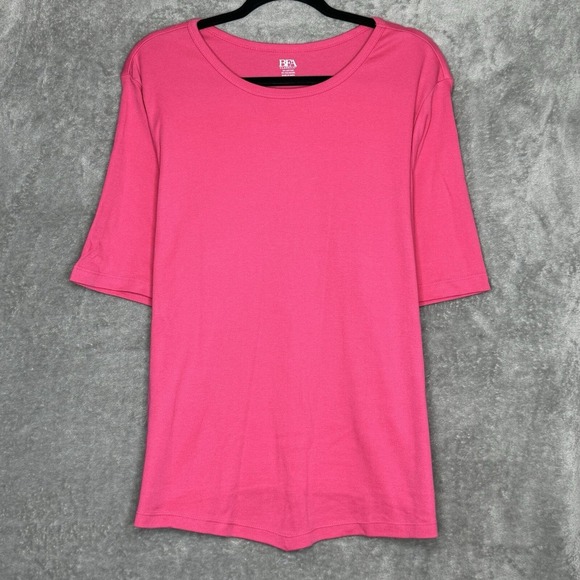 BFA Classics 2X Top Shirt Fuchsia Pink Solid Short Sleeve Scoop Neck Cotton - Picture 1 of 7
